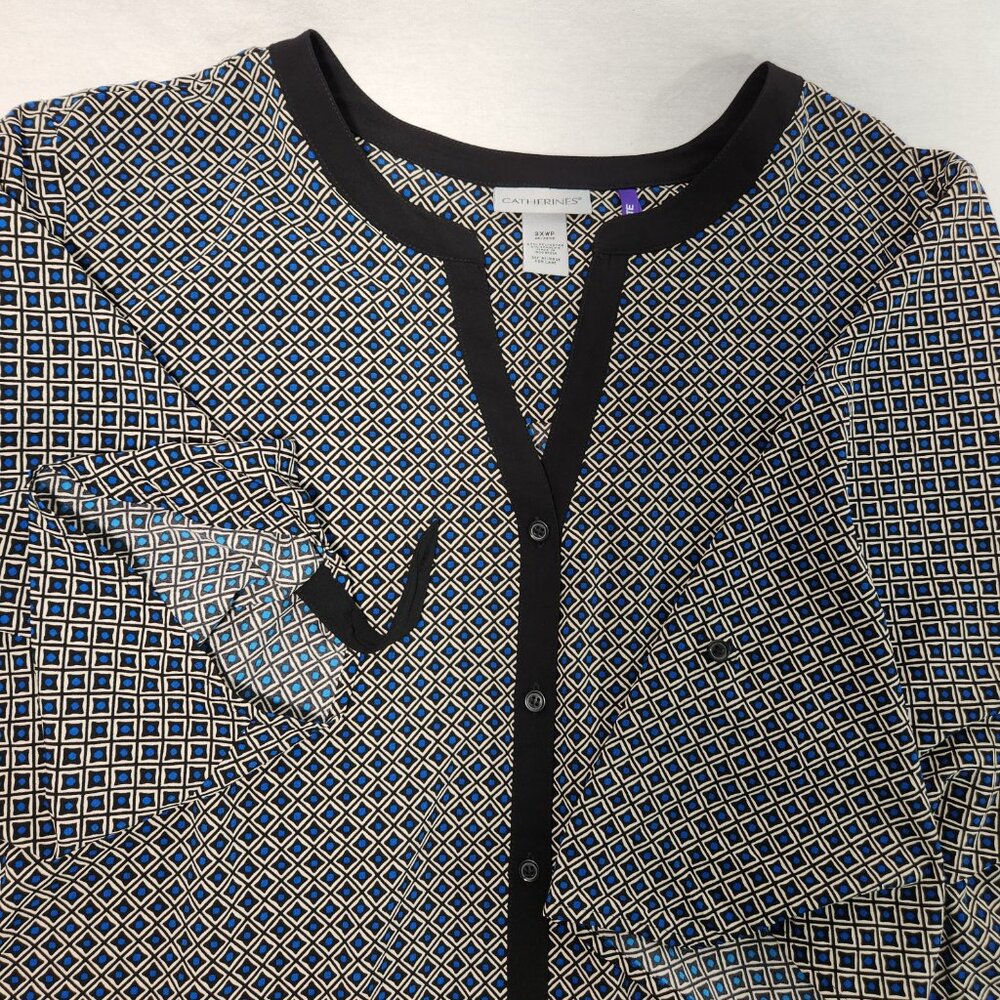 Catherines Multicolor Geometric Full Button Down … - image 8